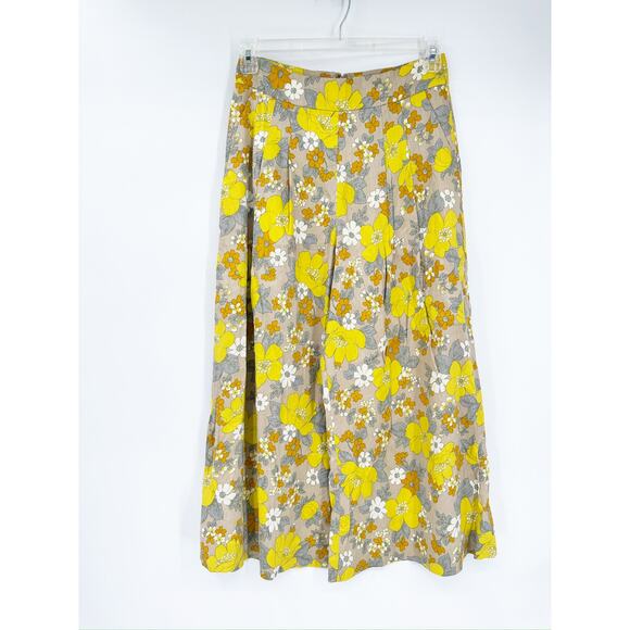 Veronica Beard Leonor Yellow Floral Print Wide Leg Cropped Linen Pants Size 6 - Picture 3 of 6